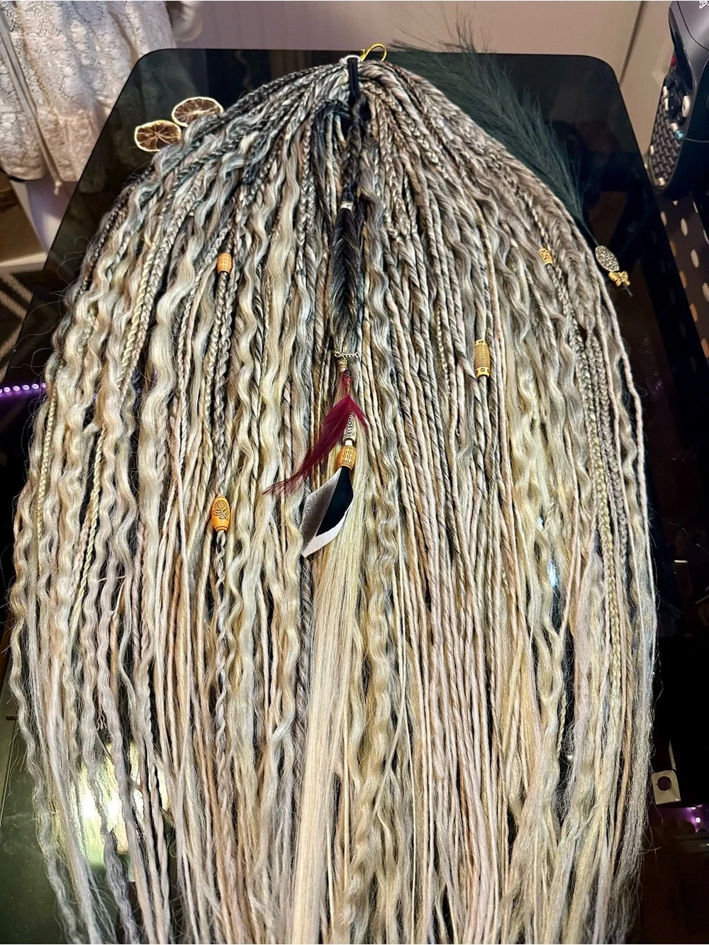 Black and Blonde Braided Hairpiece with  Accents New 70 DE Dreadlocks
